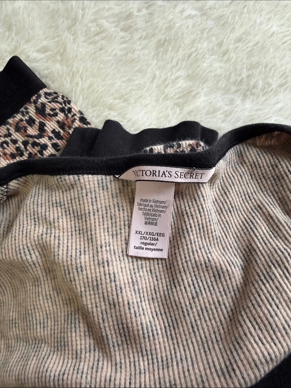 Victoria's Secret Pink Leopard Print Pajama Set with Black Trim